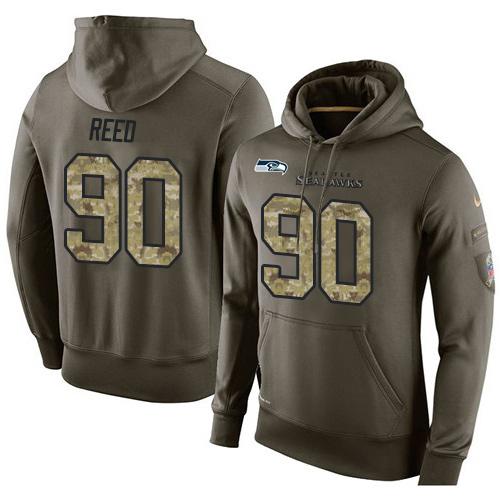 NFL Men's Nike Seattle Seahawks #90 Jarran Reed Stitched Green Olive Salute To Service KO Performance Hoodie - Click Image to Close